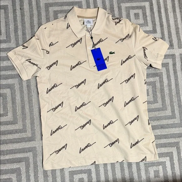 Lacoste Tan Logo Pattern Polo Shirt - Picture 1 of 5